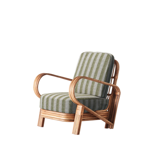 Lenestolen Bamboo Lounge Chair fra Dusty Deco med puter i grønt tekstil