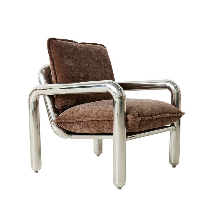 Lenestolen Chrome Lounge Chair fra HK Living med puter i tekstilet Velvet Brown.