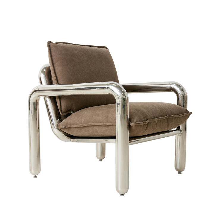 Lenestolen Chrome Lounge Chair fra HK Living med puter i tekstilet Canvas Brown.