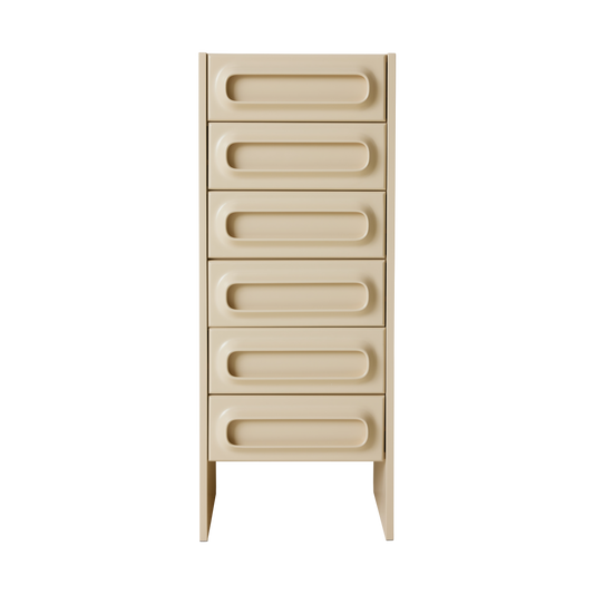 Oppbevaring til hjemmet, inspirert av 60- og 70-tallet: Skuffeseksjonen Space Drawer Cabinet i fargen Cream.