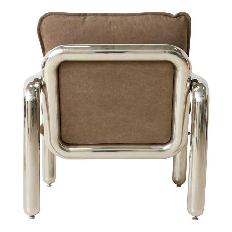 Lenestolen Chrome Lounge Chair fra HK Living med puter i tekstilet Canvas Brown, sett bakfra.