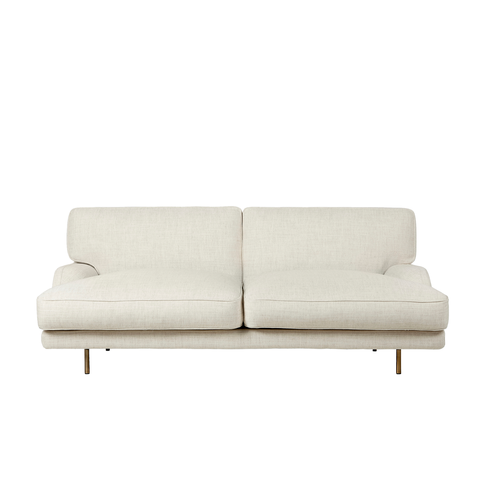 Sofaen Flaneur fra Gubi finnes med vanlig eller avtagbart trekk, og her er det mange fine tekstiler å velge blant! Du kan også velge mellom svartlakkerte eller messingfargede ben.