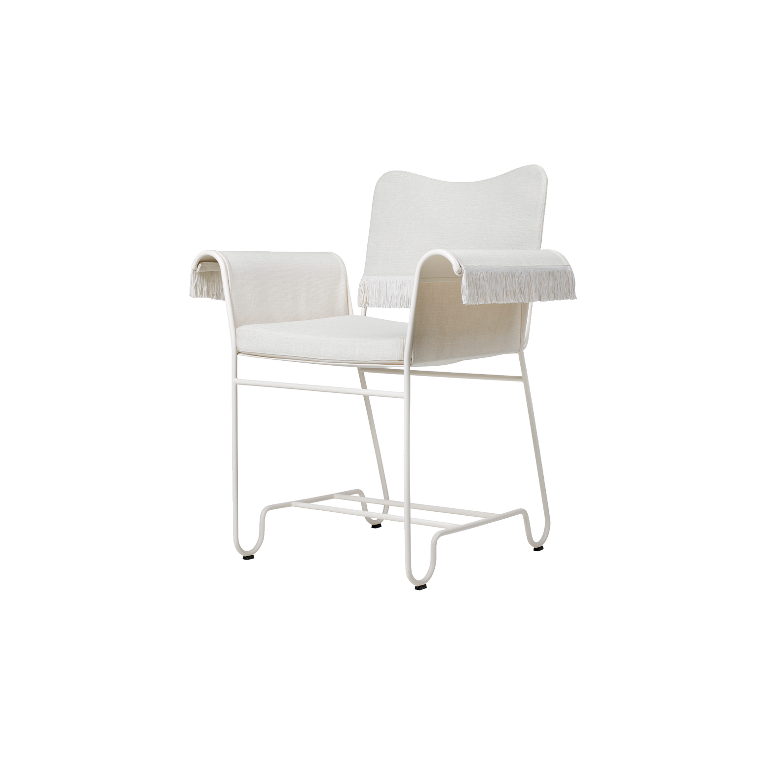 Spisestol Tropique Dining Chair fra Gubi,  hvit med tekstil Leslie Limonta 06, med frynser