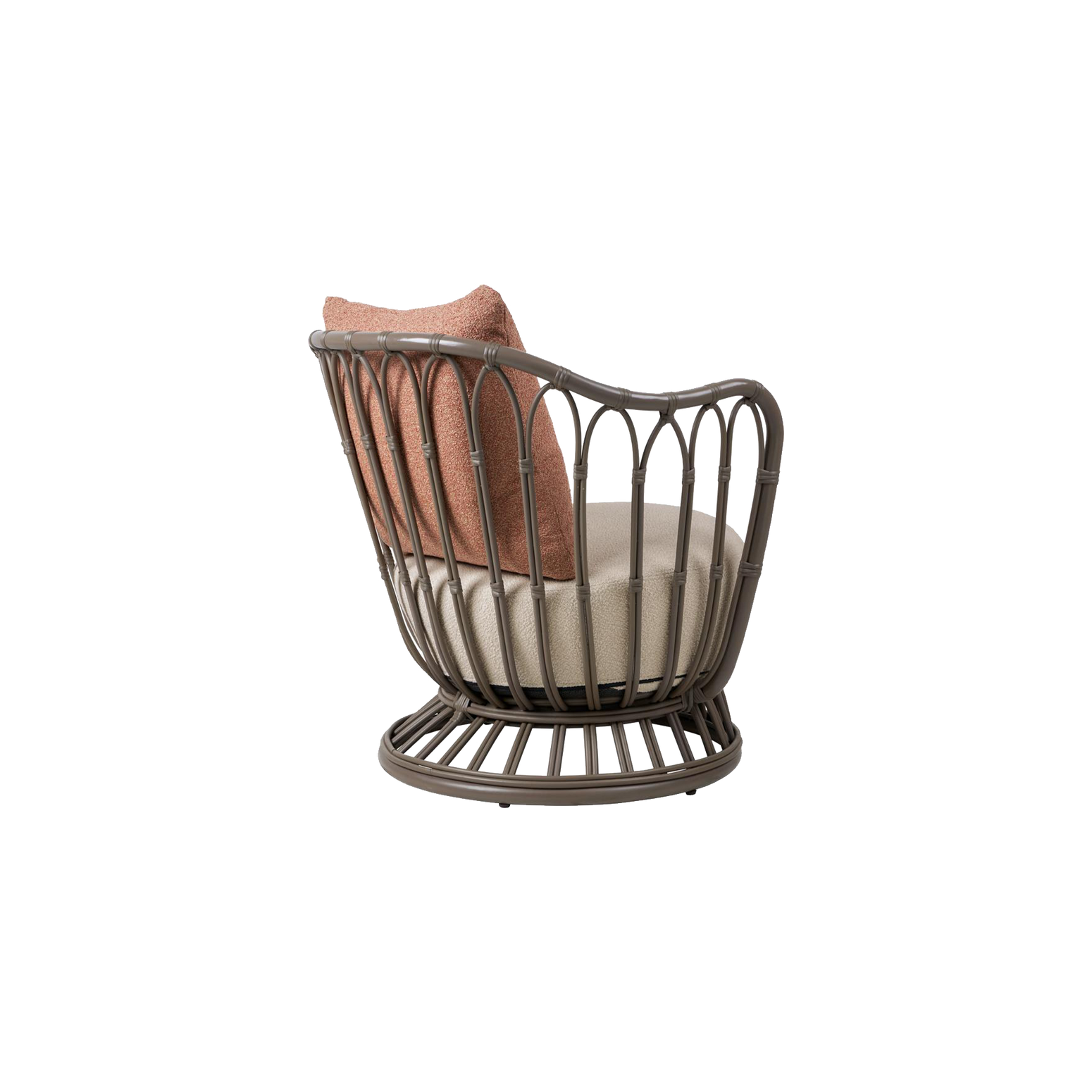 Lenestol Grace Outdoor Lounge Chair fra Gubi i grå pulverlakkert aluminium/Mushroom Grey.