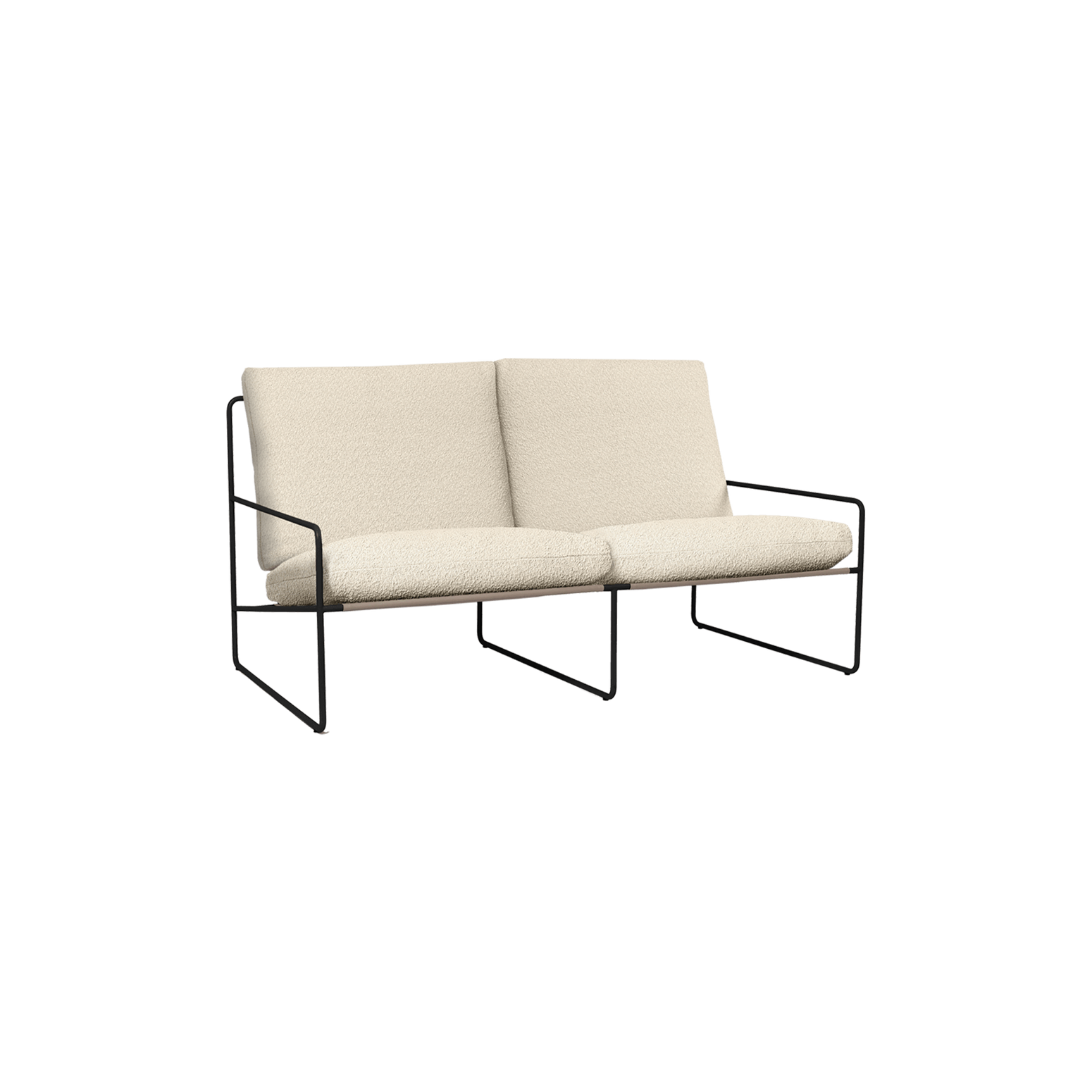 2-seter utesofa Desert i Pure Bouclé / off-white bouclé med svart understell fra Ferm Living.