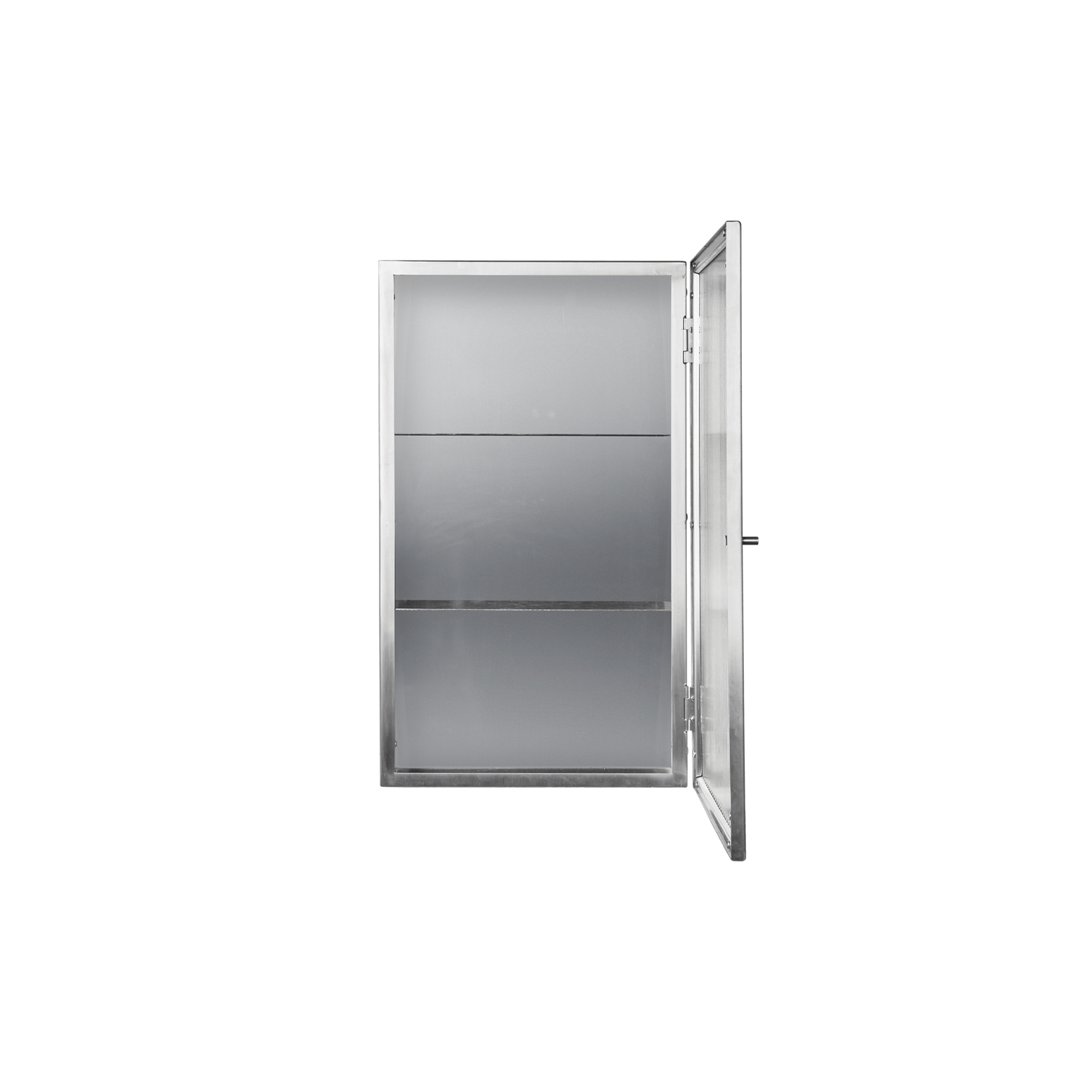 Veggskap Haze Wall Cabinet Rillet Glass fra Ferm Living i børstet stål / Brushed Stainless Steel.