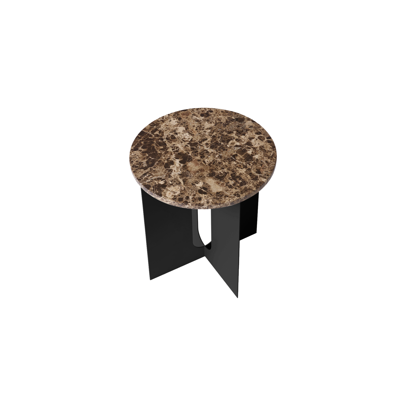 Sidebord Androgyne Side Table Ø40 cm fra Audo Copenhagen med svart understell og bordplate i brun/ Emperador Marble.