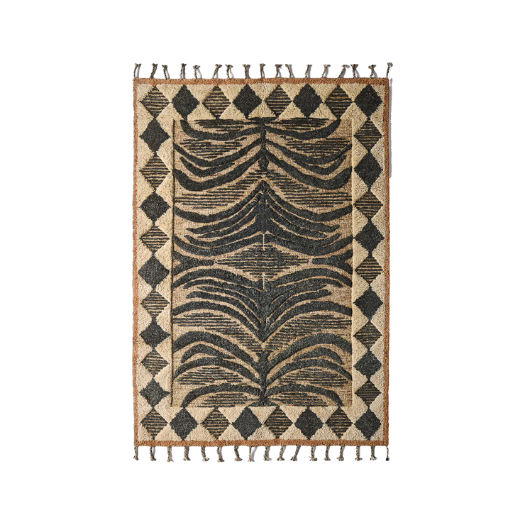 Teppe WIldcat i Ash Black / koksgrått, brunt og off-white fra Dusty Deco.