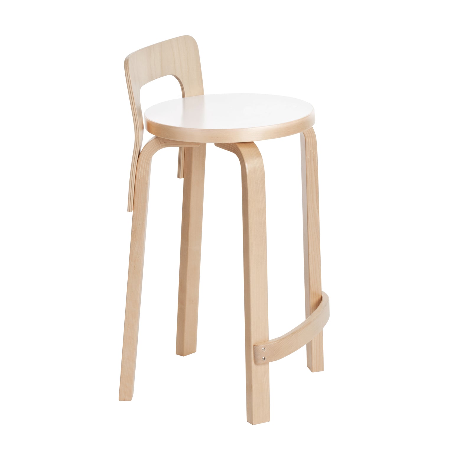 Barkrakk K65 High Chair fra Artek i bjørk og sete i hvit laminat