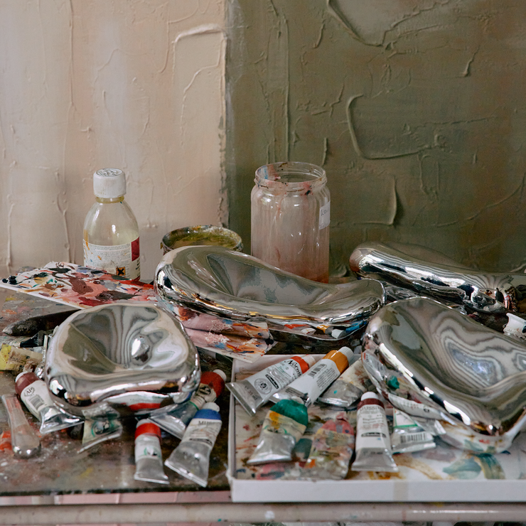 Veggdekorasjon Glass Sculpture Chrome, sett på 4 stk fra HKliving.