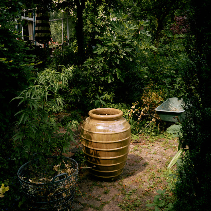 Den vakre glaserte okergule gulvvasen Olive Tree fra Hk Living er raus i størrelsen (den måler Ø60 x H82 cm) – noe som gjør den perfekt til å holde høye grener og små trær. Men den er også veldig vakker stående alene, i en stue, spisestue eller større gang.