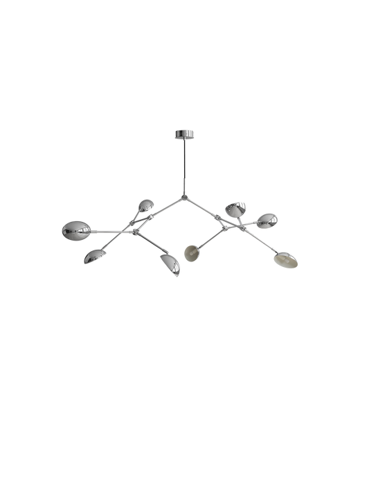 Taklampen Drop Chandelier Mini fra 101 Copenhagen er en kunstnerisk lampe og er ment som en hyllest til modernistisk lampedesign fra 1950-tallet. Med sine mykt buede skjermer og funksjonelle, justerbare armer kan du her skape utallige variasjoner, der du selv styrer lysets retning. De dråpeformede lampeskjermene sørger for god lysspredning og lampen avgir et varmt og behagelig lys.
