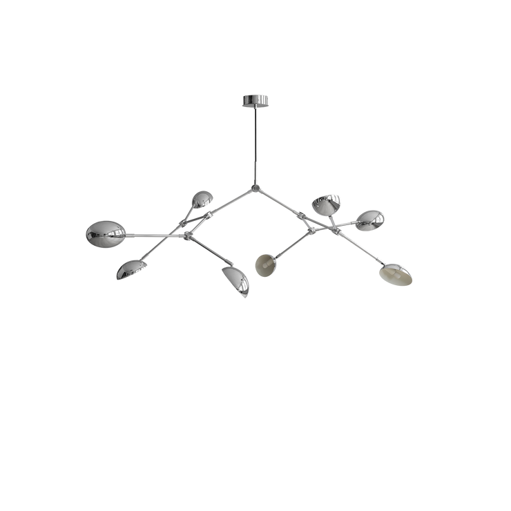 Taklampen Drop Chandelier Mini fra 101 Copenhagen er en kunstnerisk lampe og er ment som en hyllest til modernistisk lampedesign fra 1950-tallet. Med sine mykt buede skjermer og funksjonelle, justerbare armer kan du her skape utallige variasjoner, der du selv styrer lysets retning. De dråpeformede lampeskjermene sørger for god lysspredning og lampen avgir et varmt og behagelig lys.