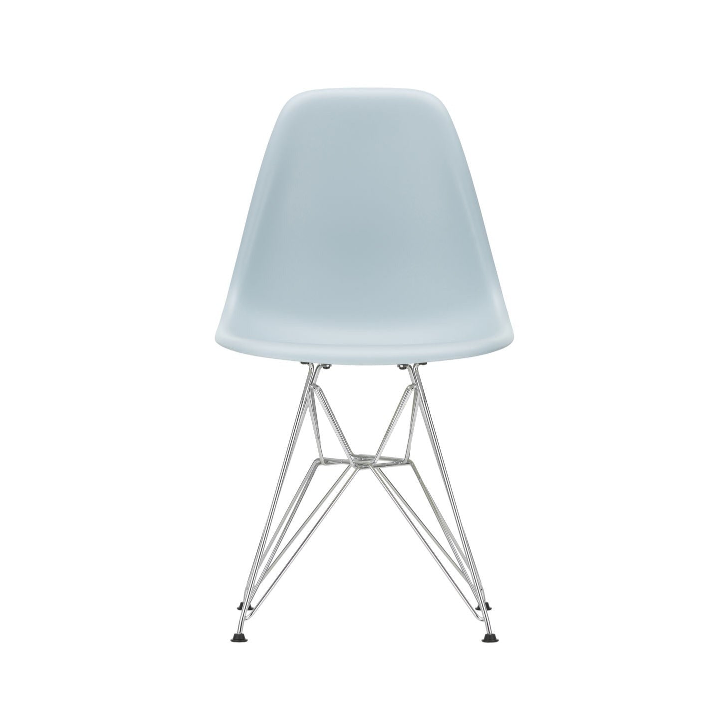 Spisestol Eames Plastic Side Chair RE DSR fra Vitra med kromfarget understell og gråblått sete (23 Ice grey).