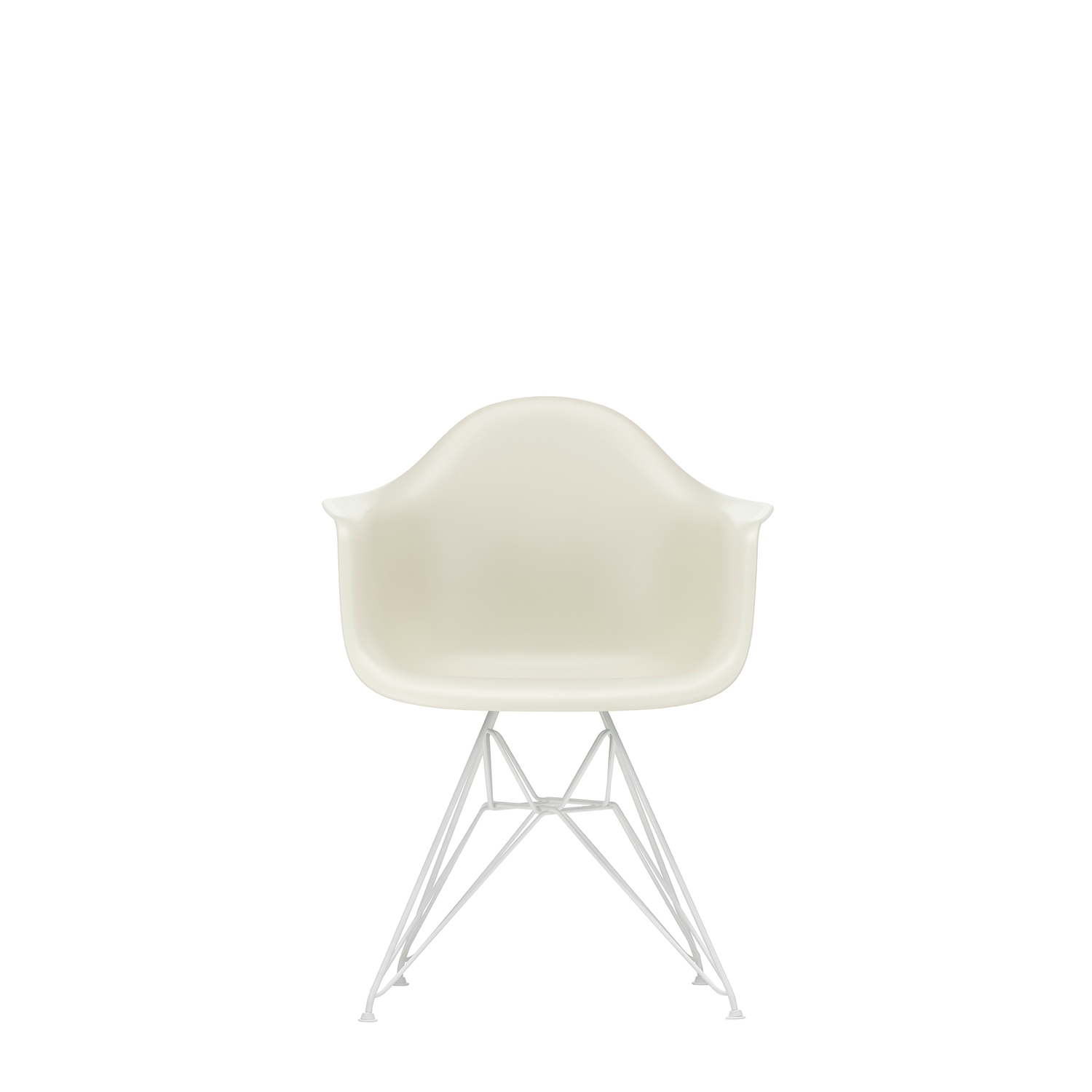 Spisestol Eames Plastic Armchair RE DAR fra Vitra, med hvite ben og fremfarget sete (Pebble)
