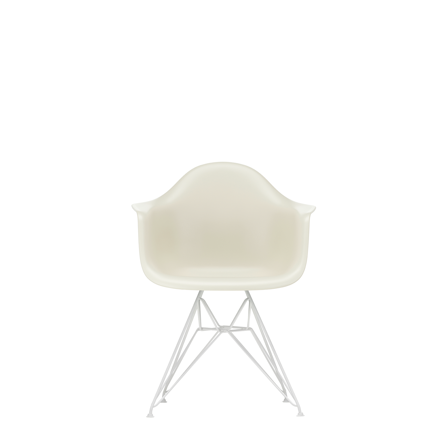 Spisestol Eames Plastic Armchair RE DAR fra Vitra, med hvite ben og fremfarget sete (Pebble)
