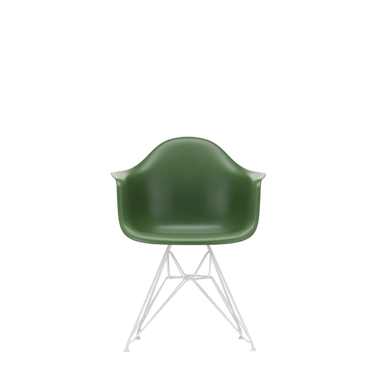 Spisestol Eames Plastic Armchair RE DAR fra Vitra, med hvite ben og grønt sete (Forest)