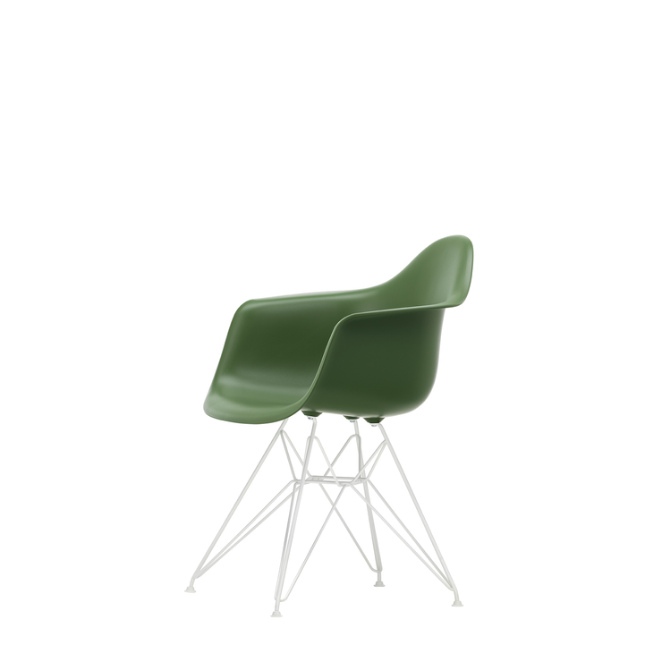 Spisestol Eames Plastic Armchair RE DAR fra Vitra, med hvite ben og grønt sete (Forest)