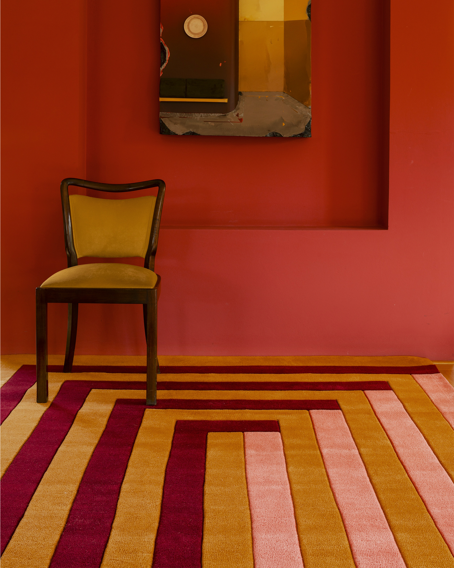 Teppe Labyrinth i rosa / rustrødt / kamelbrunt (Coral Pink) fra Layered.