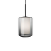Taklampen Arkivlampe 4245 fra Hadeland Glassverk har en hvit matt innerkuppel og røykgrå ytterkuppel. Her med svart oppheng.