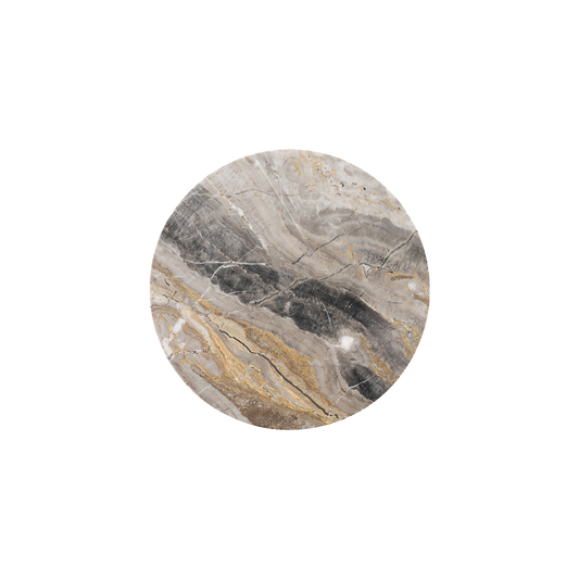 Bordplate i gråbrun/ Grey Galaxy Marble til sidebordet Androgyne Side Table Ø40 cm fra Audo Copenhagen.