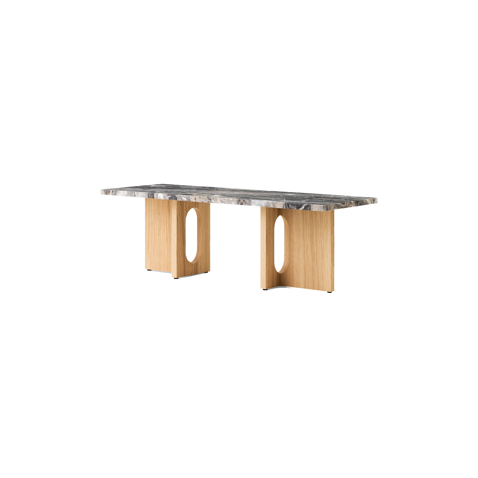 Sofabord Androgyne Lounge Table med platetopp i Grey Galaxy Marble og understell i natur eik/ Natural Oak fra Audo Copenhagen.