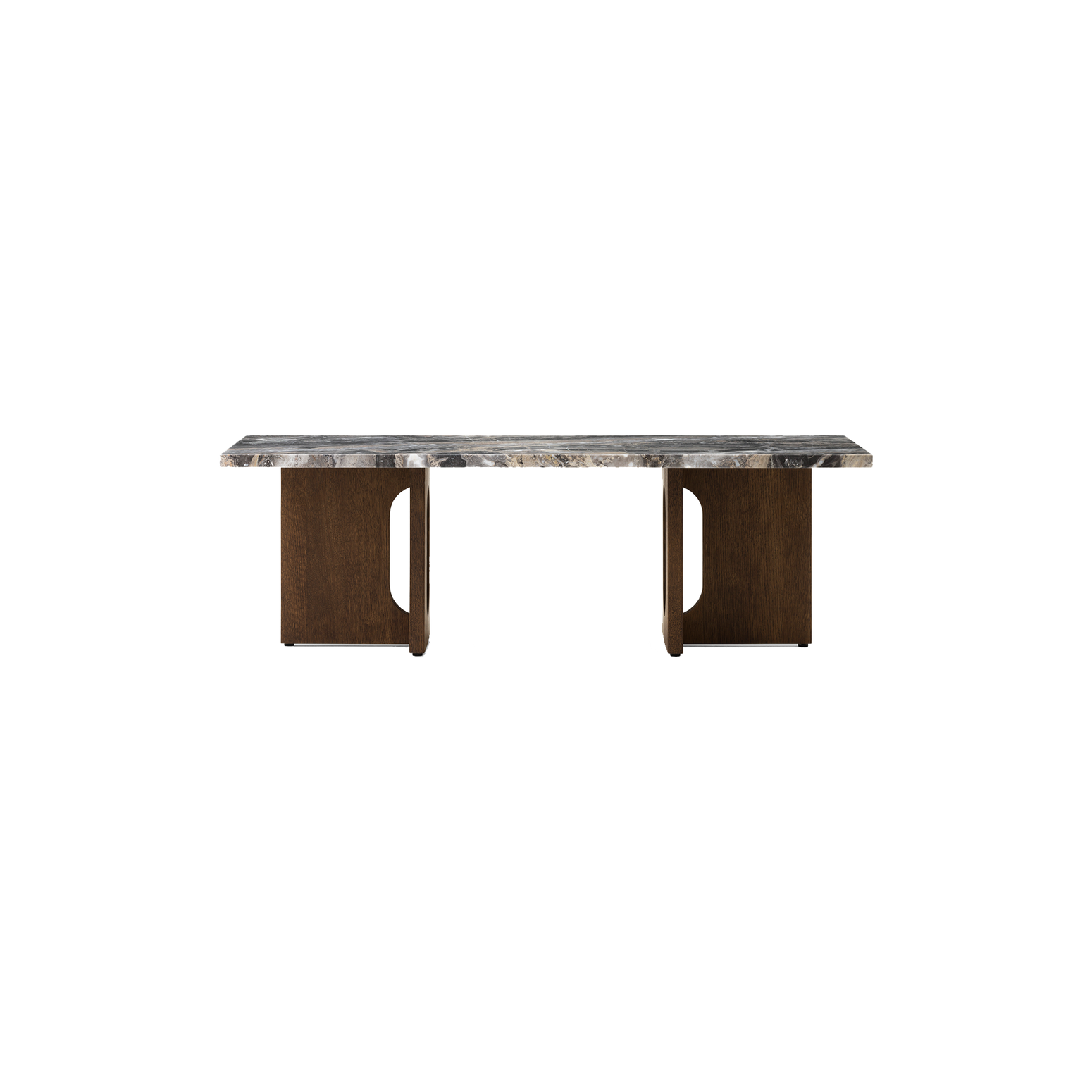 Sofabord Androgyne Lounge Table med platetopp i Grey Galaxy Marble og understell i mørkbeiset eik/ Dark Stained Oak fra Audo Copenhagen.