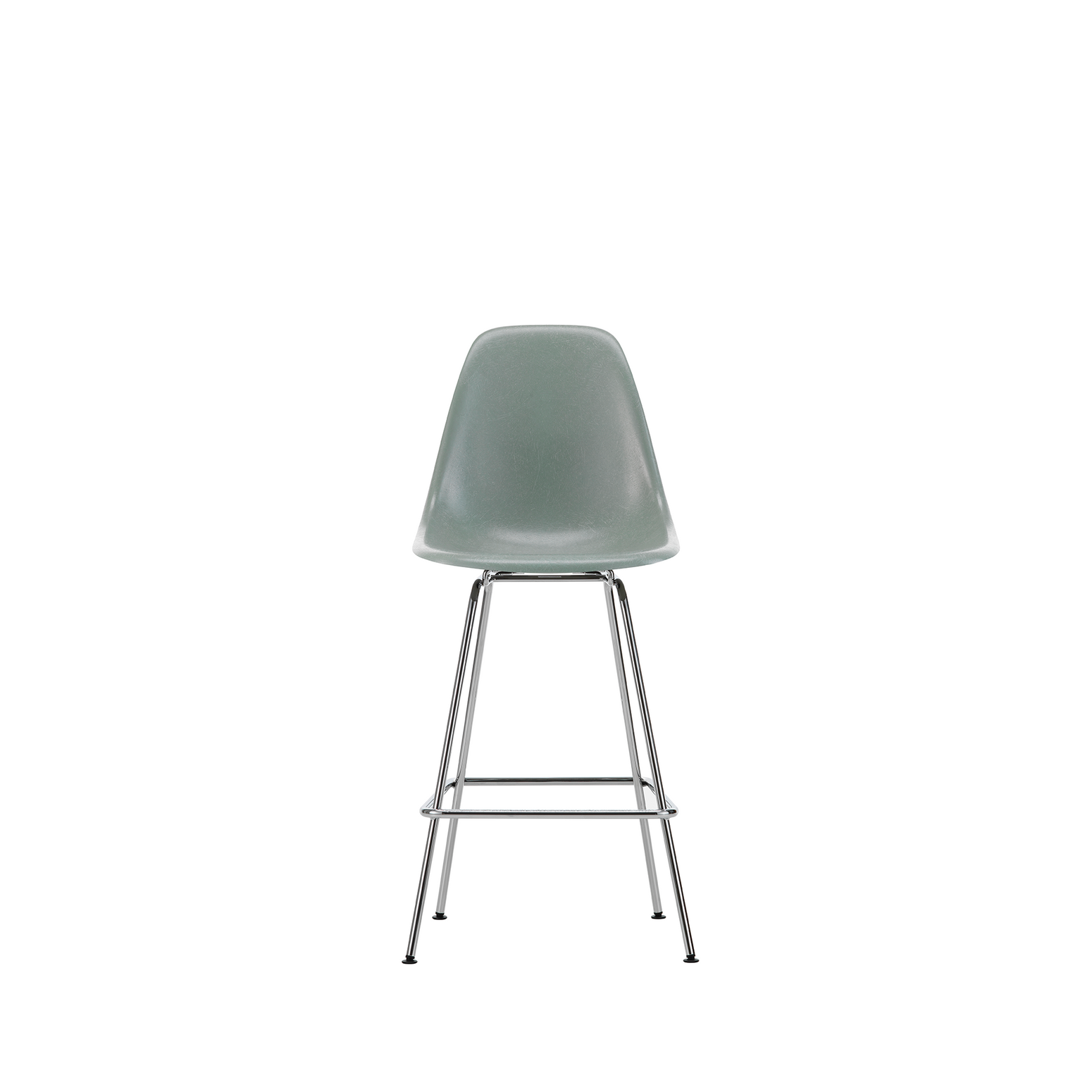 Barkrakk Eames Fiberglass Stool Medium, krombelagte ben og sete i fiberglass i fargen Sea foam green