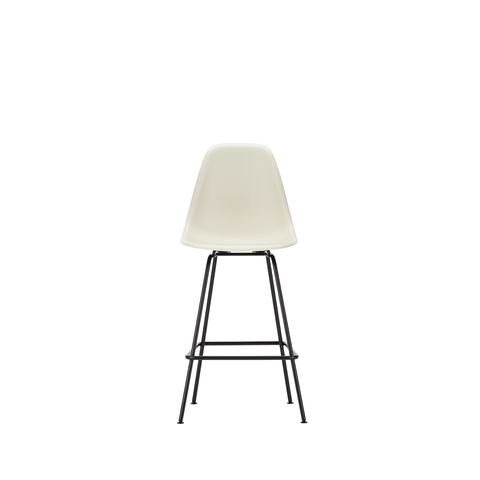 Barstol Eames Plastic Stool RE Medium, svarte ben og sete i fargen Pebble