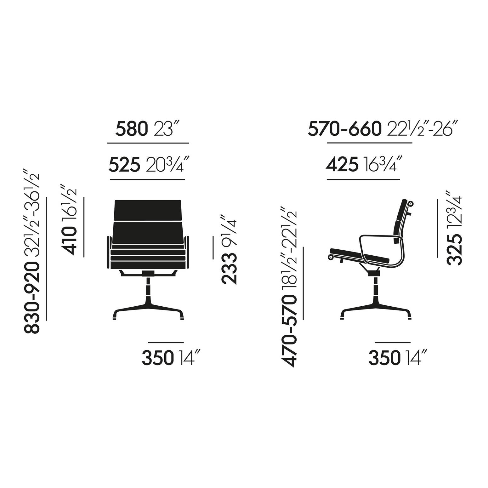 Mål på kontorstolen Soft Pad Chair EA 231 fra Vitra