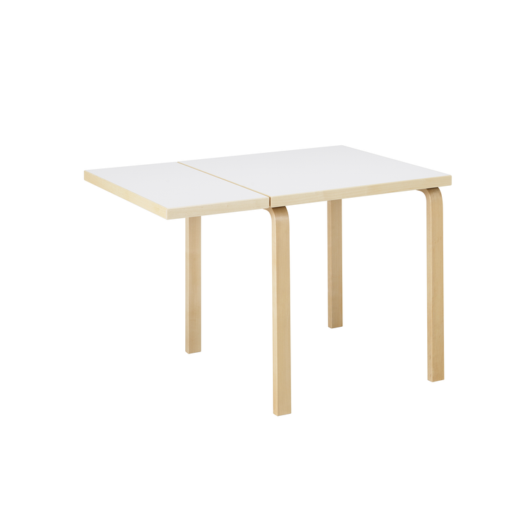 Foldebord Aalto Table Foldable DL81C fra Artek, i heltre bjørk med bordplate i hvit laminat, utslått