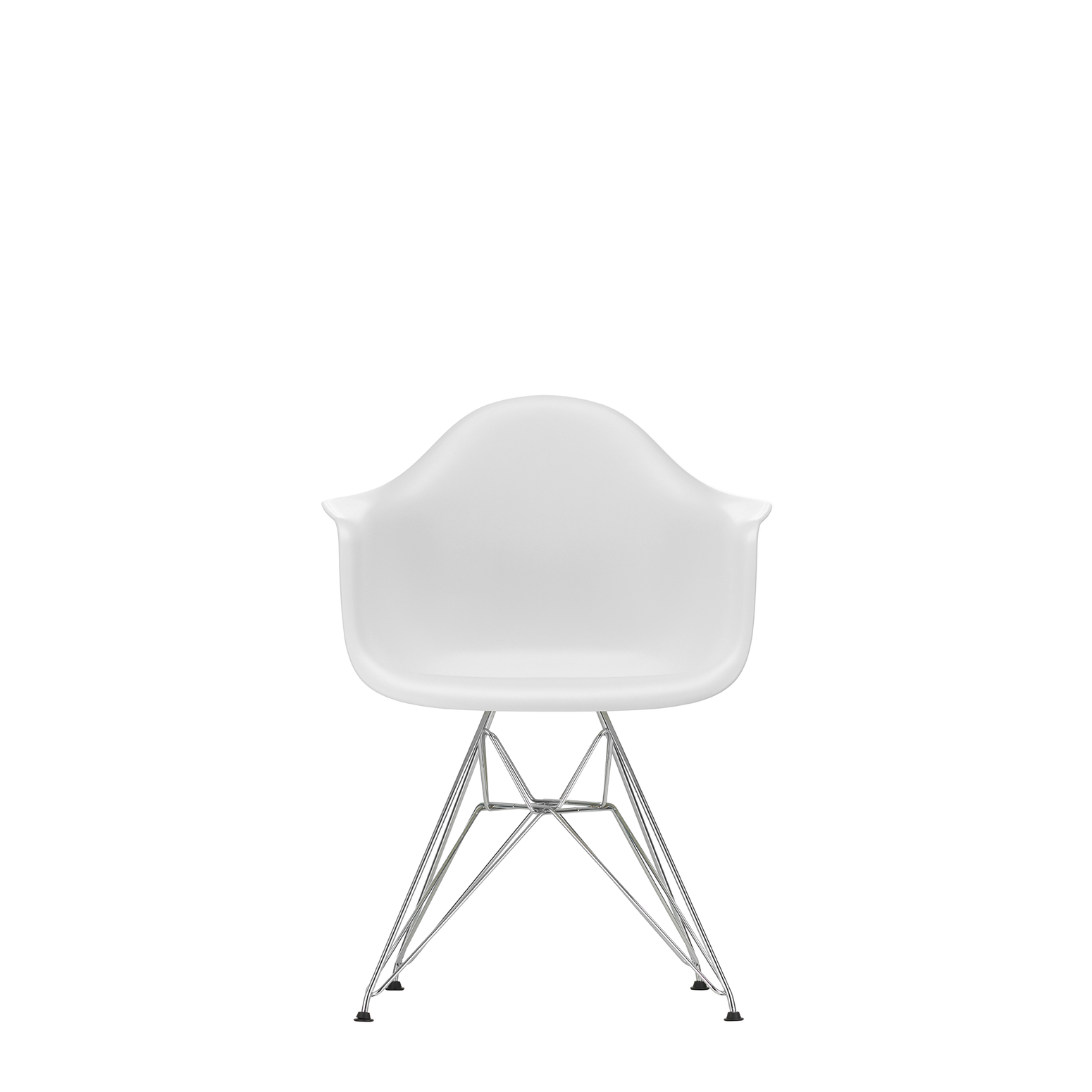 Spisestol Eames Plastic Armchair RE DAR fra Vitra, med kromfargede ben og hvitt sete (Cotton white)
