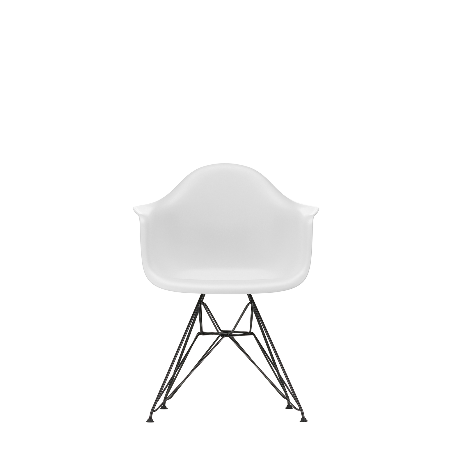 Spisestol Eames Plastic Armchair RE DAR fra Vitra, med svarte ben og hvitt sete (Cotton white)