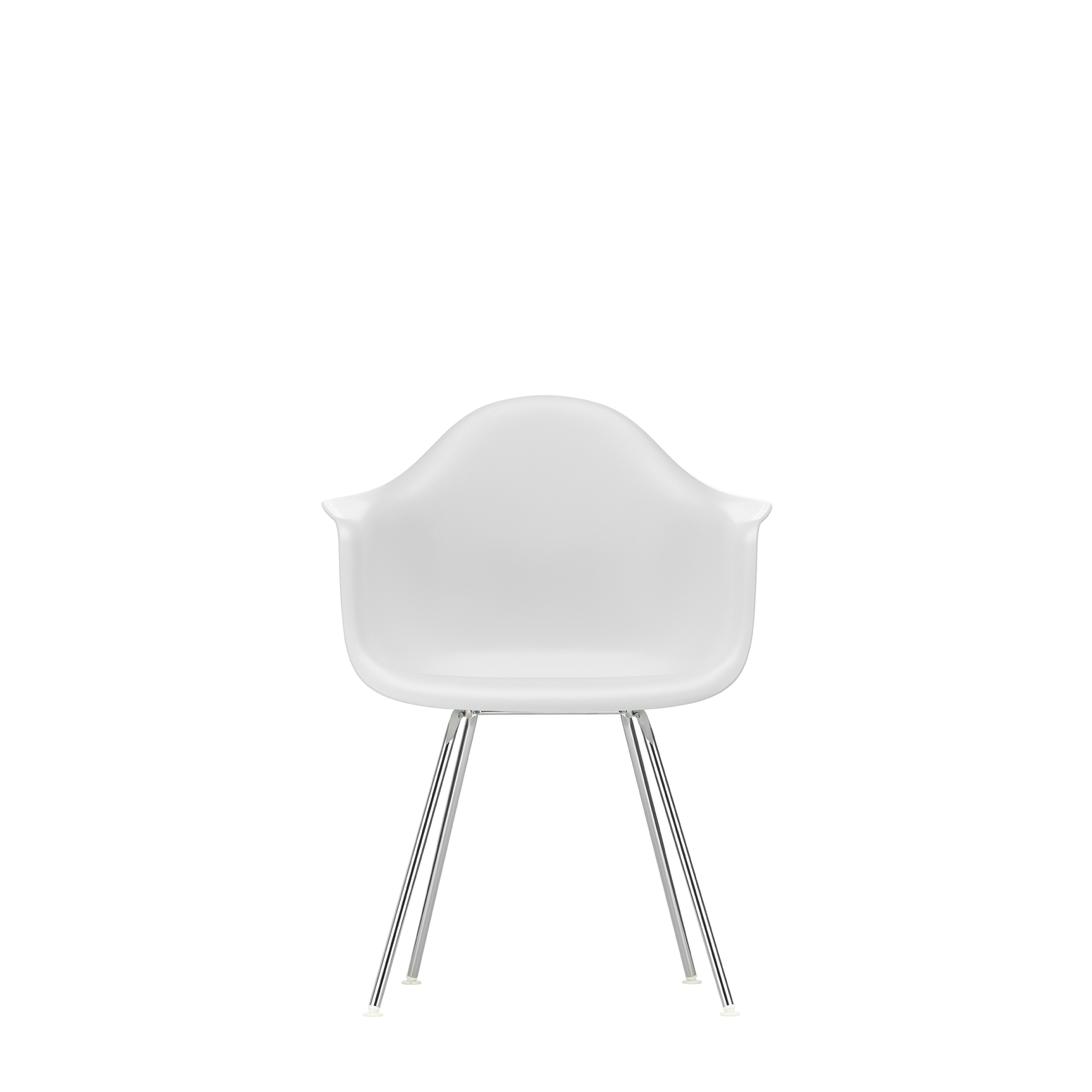 Spisestol Eames Plastic Armchair RE DAX fra Vitra, med ben i krom og hvitt sete (Cotton white)