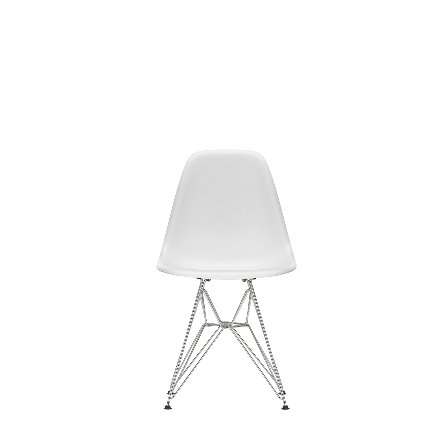 Spisestol Eames Plastic Side Chair RE DSR fra Vitra med kromfarget understell og hvitt sete (85 Cotton white).