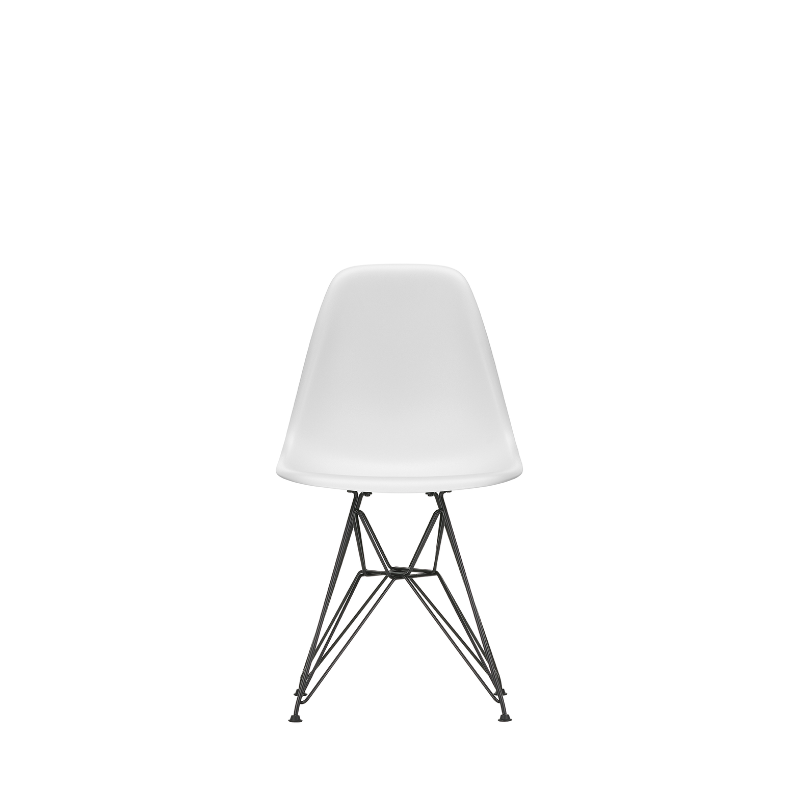 Spisestol Eames Plastic Side Chair RE DSR fra Vitra med svart understell og hvitt sete (85 Cotton white).