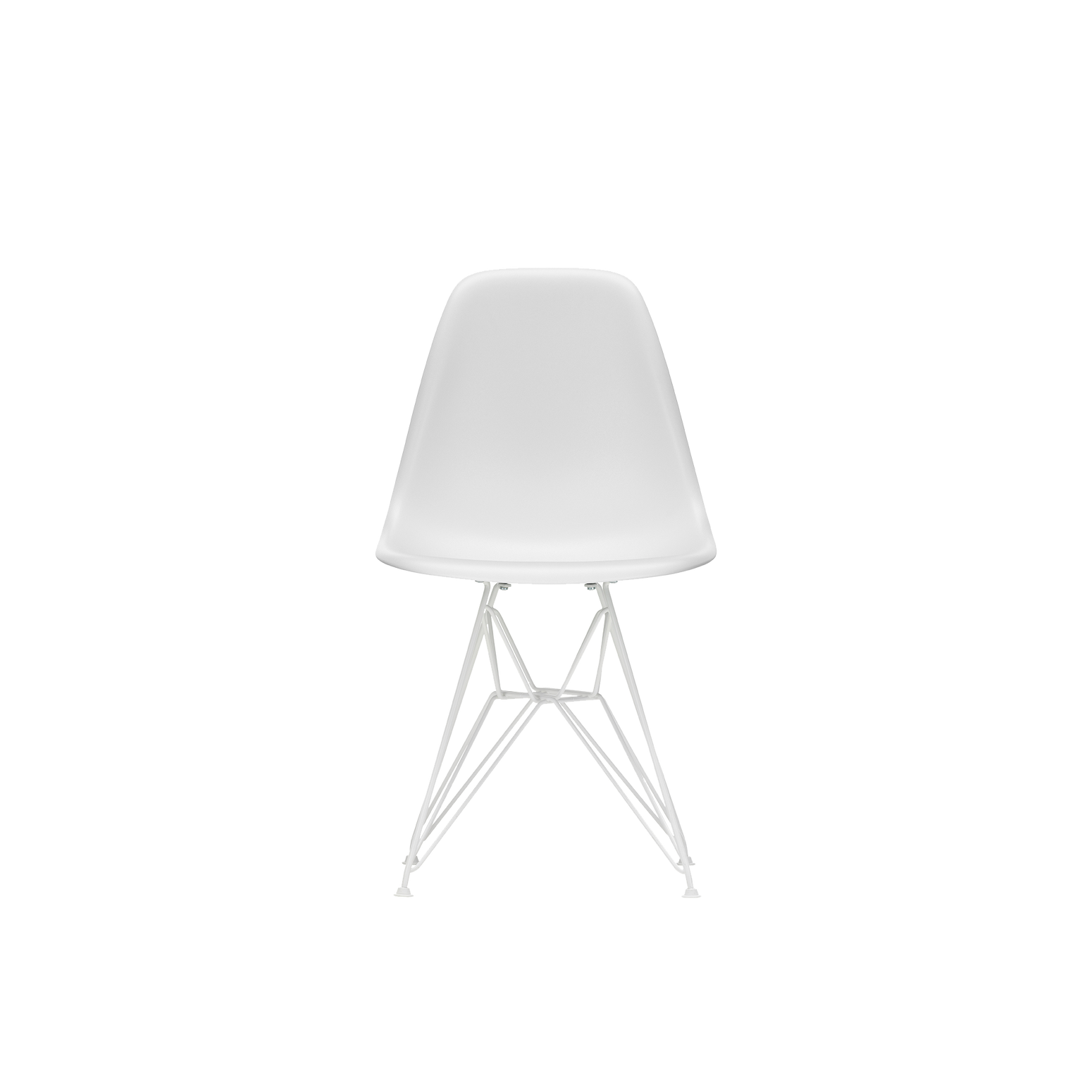 Spisestol Eames Plastic Side Chair RE DSR fra Vitra med hvitt understell og hvitt sete (85 Cotton white).