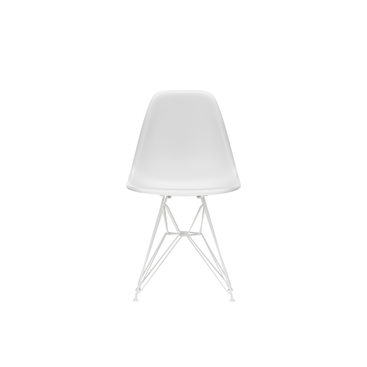 Spisestol Eames Plastic Side Chair RE DSR fra Vitra med hvitt understell og hvitt sete (85 Cotton white).
