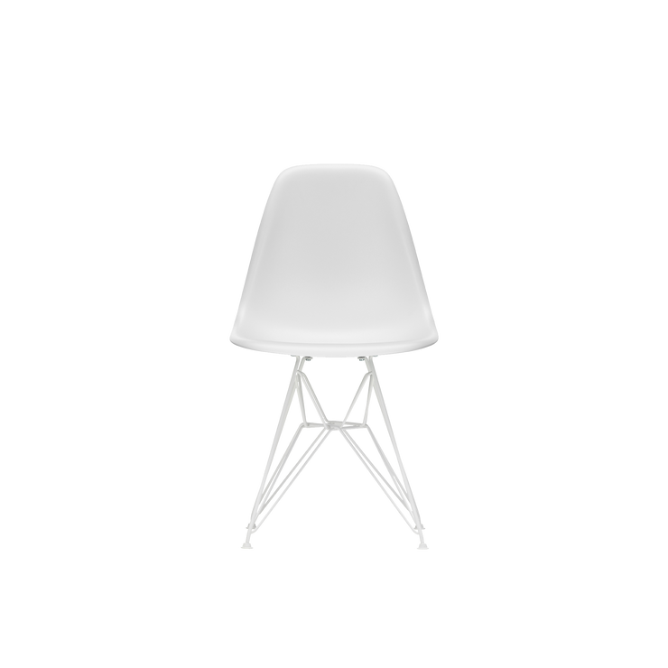 Spisestol Eames Plastic Side Chair RE DSR fra Vitra med hvitt understell og hvitt sete (85 Cotton white).