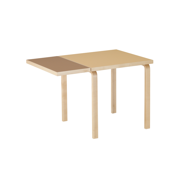 Begrenset opplag: Foldebord Aalto Table Foldable DL81C fra Artek, i heltre bjørk med bordplate i tofarget linoleum (Clay /Walnut), utslått