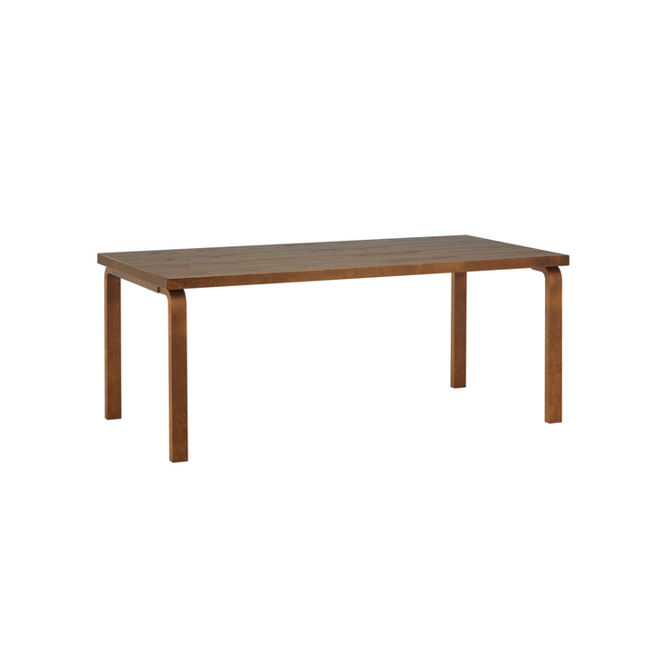 Spisebord Aalto Table 83 fra Artek, rektangulært, i valnøttfarget heltre bjørk og bordplate i valnøttfarget eikefinér. 
