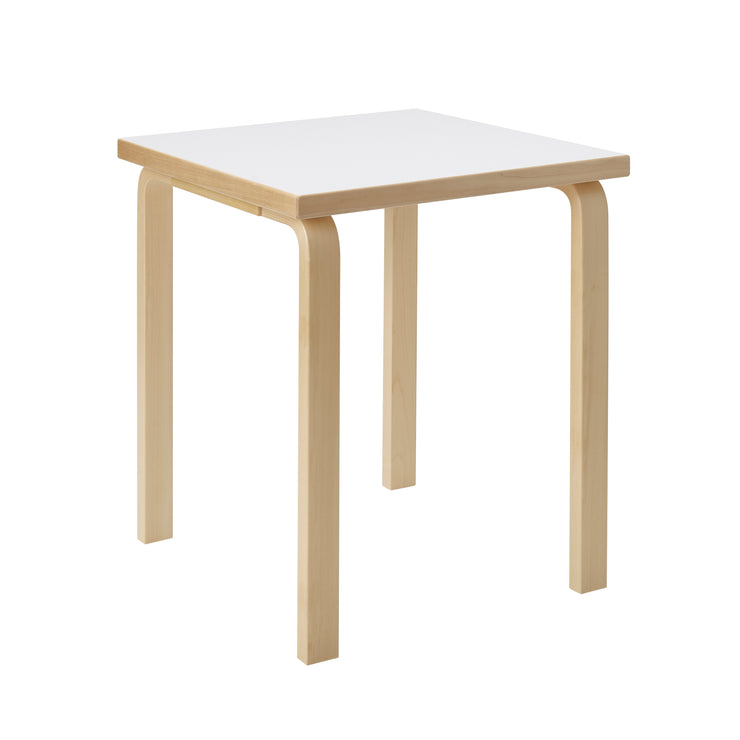Spisebord Aalto Table 80C fra Artek, kvadratisk, i heltre bjørk med bordplate i hvit laminat.
