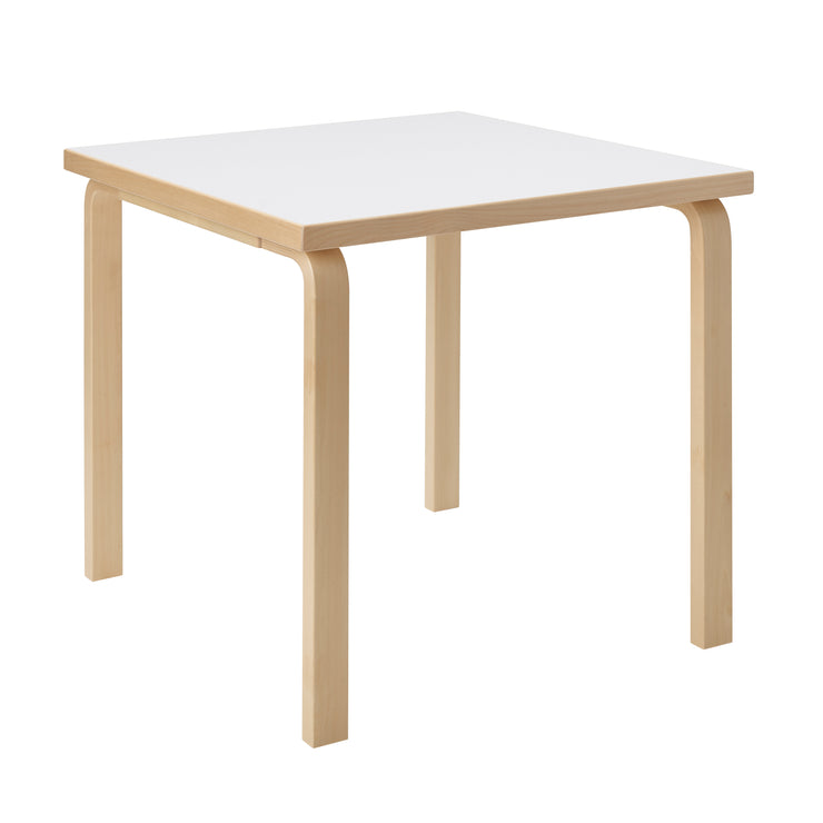 Spisebord Aalto Table 81C fra Artek, kvadratisk, i heltre bjørk med bordplate i hvit laminat.