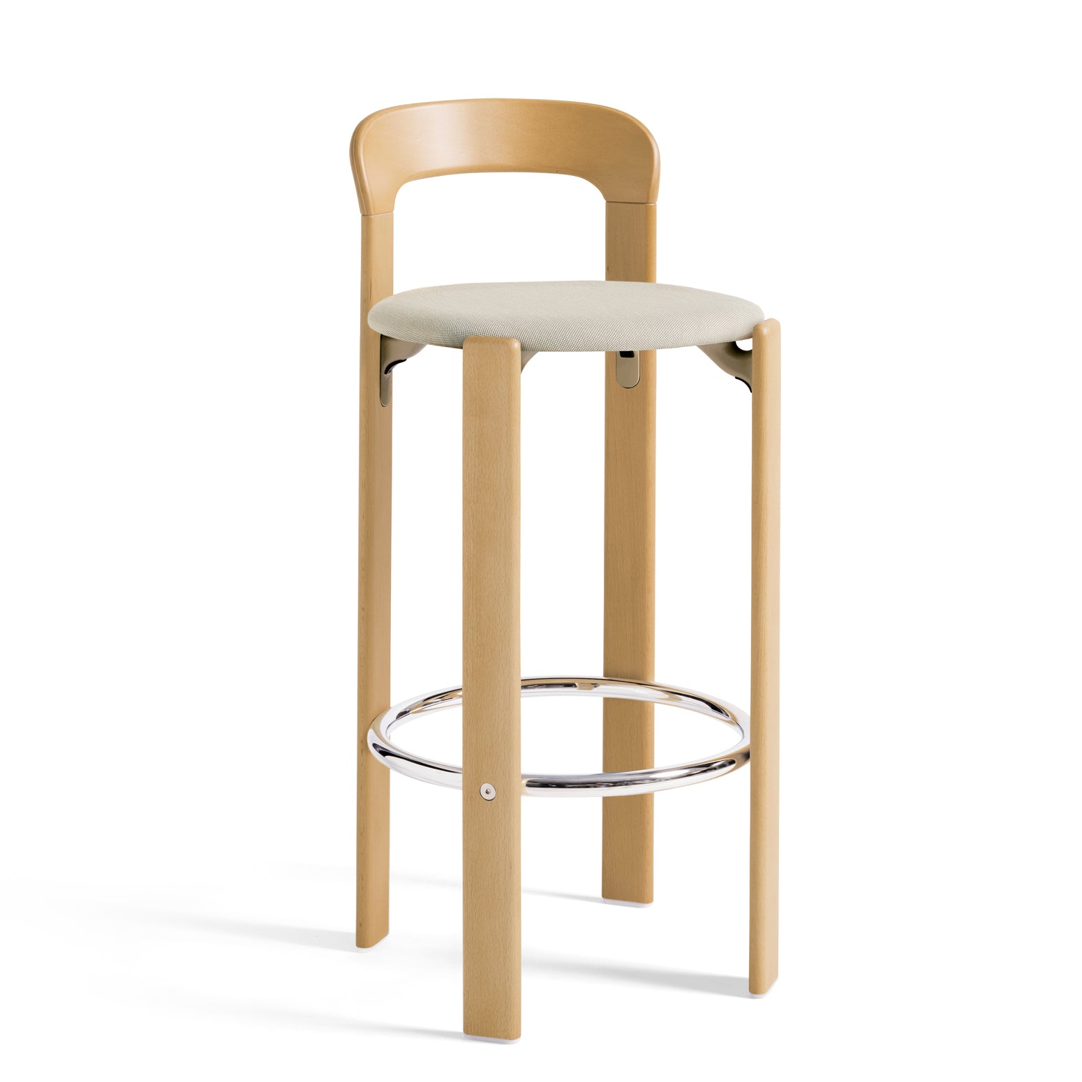 Barstol Rey Bar Stool H75 Golden, med polstret sete i Steelcut Trio 213. Tekstilet som er brukt på de polstrede variantene, Steelcut Trio, er et nydelig strukturert ulltekstil fra Kvadrat.