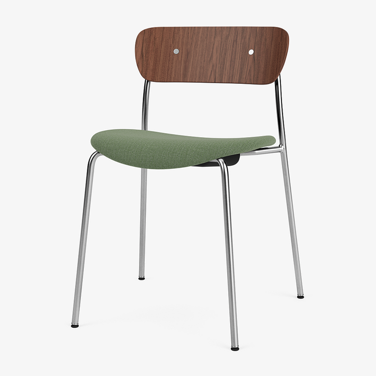 Pavilion i valnøtt, med krom understell og polstret sete i Kvadrat Canvas 926.