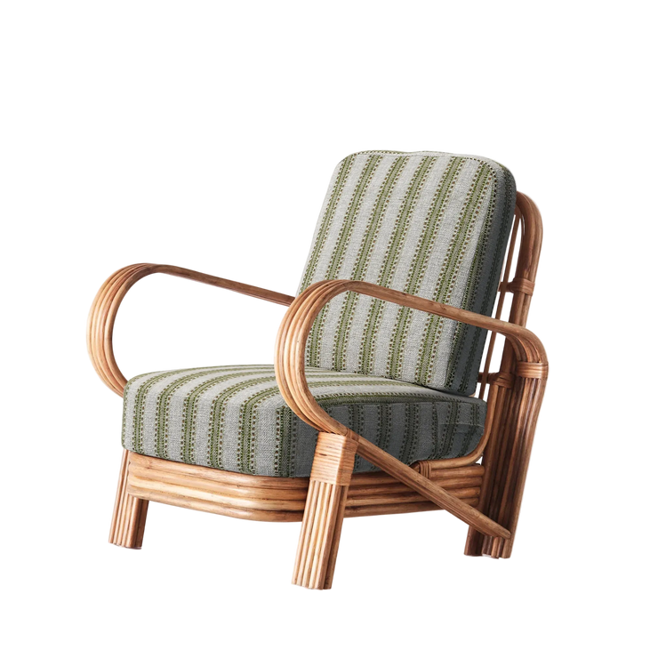 Lenestolen Bamboo Lounge Chair fra Dusty Deco med puter i grønt tekstil