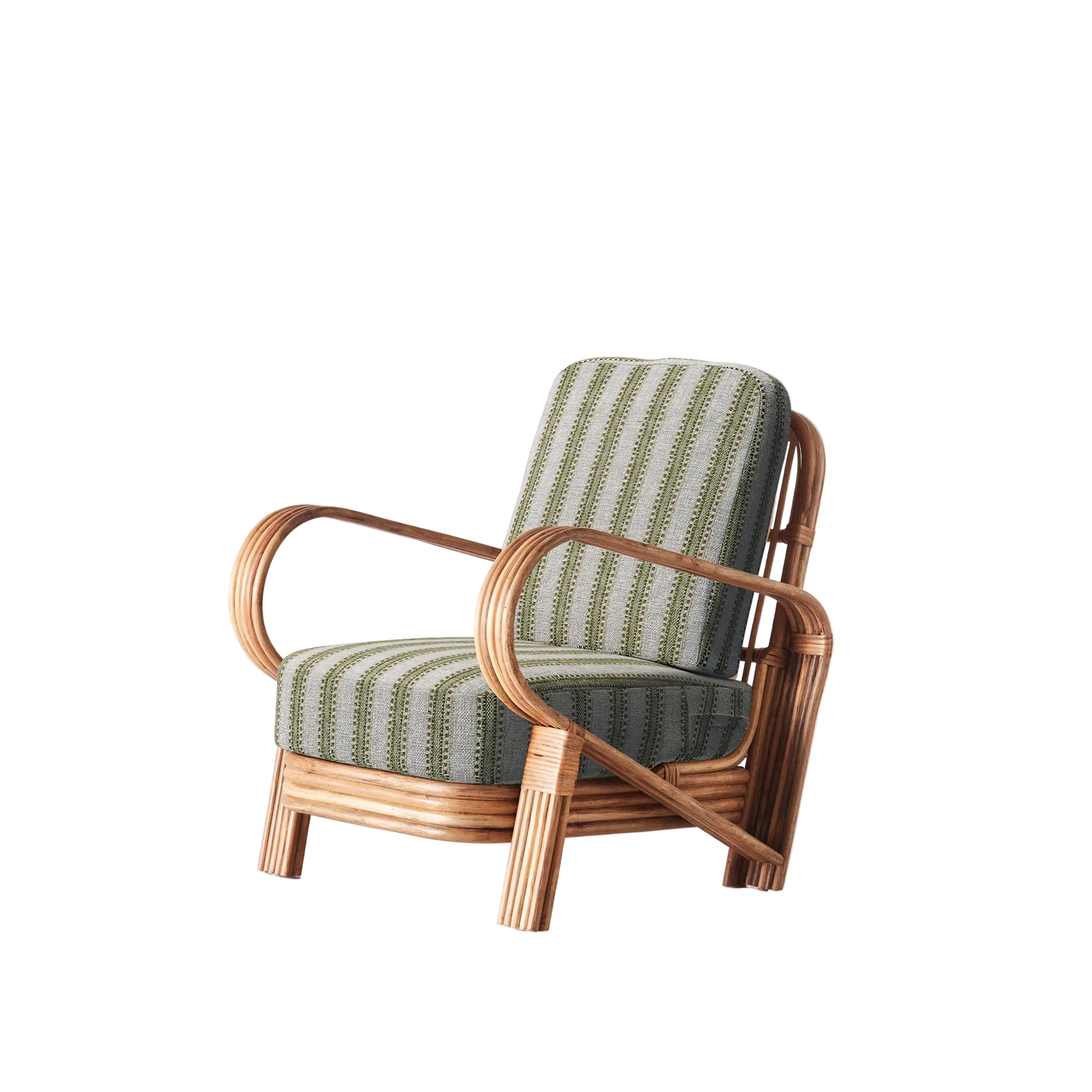 Lenestolen Bamboo Lounge Chair fra Dusty Deco med puter i grønt tekstil