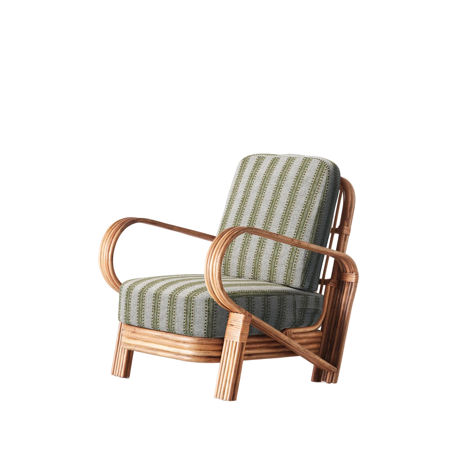 Lenestolen Bamboo Lounge Chair fra Dusty Deco med puter i grønt tekstil