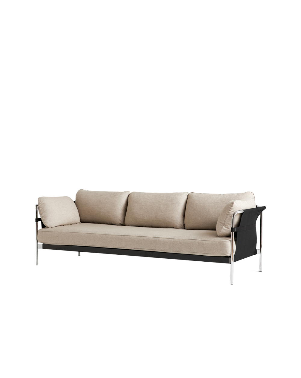 Sofaen Can fra Hay med stålrørsramme i krom leveres med flere ulike typer trekk på putene. Dette er en moderne sofa som også er praktisk – den leveres nemlig flatpakket og monteres av deg selv.  