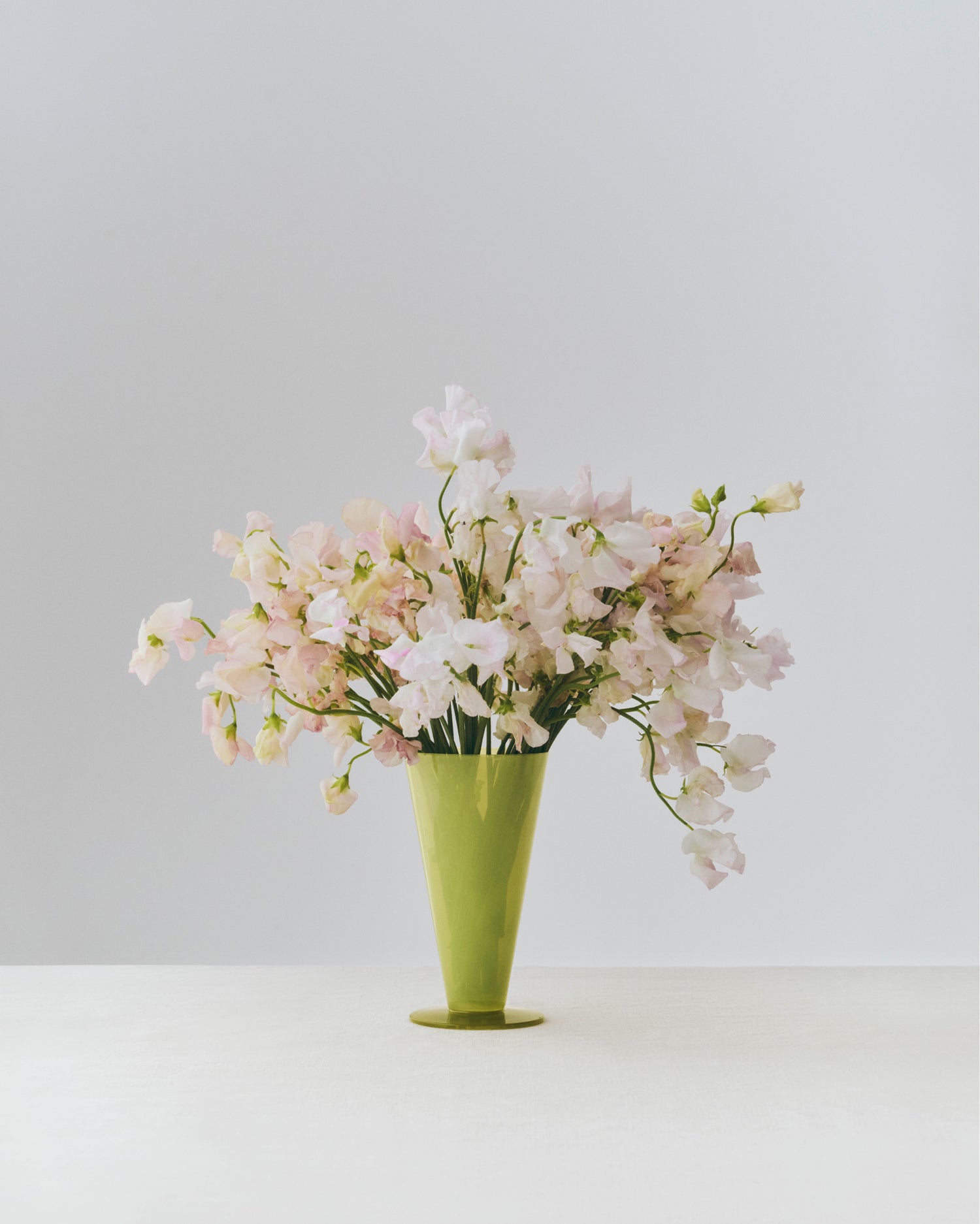 Vasen Conical fra Hay har en vakker silhuett og konisk form – og er tilgjengelig i tre fine farger: Grønn (liten), gul (stor) og blå (stor), der topp og bunn er farget i hver sin nyanse. Nydelig til en enkelt stilk, håndplukkede markblomster eller større blomsteroppsatser!